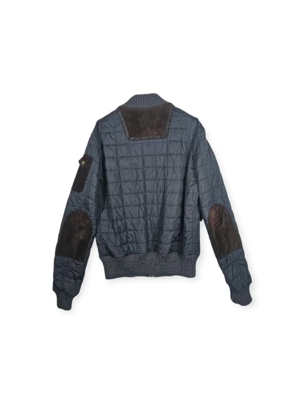 Gucci Mens Quilted Bomber Jacket Navy Blue Brown Suede Trim IT 50 US 40 Italy